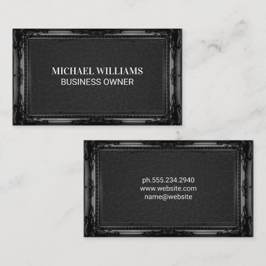 Klassiek zwart Lijst | lederen textuur Visitekaartje (Voorkant / Achterkant)