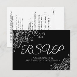 Klassiek zwart met Elegant Zilveren Frills Bruilof RSVP Kaartje