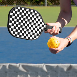 Klassiek zwart met wit vierkant patroon pickleball paddle