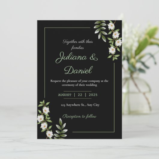 Klassiek zwart met witte Camellia bruiloft Kaart (Staand voorkant)