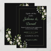 Klassiek zwart met witte Camellia bruiloft Kaart (Voorkant / Achterkant)