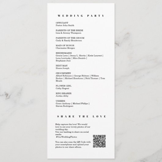 Klassiek Zwart Modern Chic Monogram QR Code Bruilo Programmakaart (Achterkant)