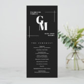 Klassiek Zwart Modern Chic Monogram QR Code Bruilo Programmakaart (Staand voorkant)