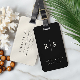 Klassiek zwart monogram bruiloft bagagelabel