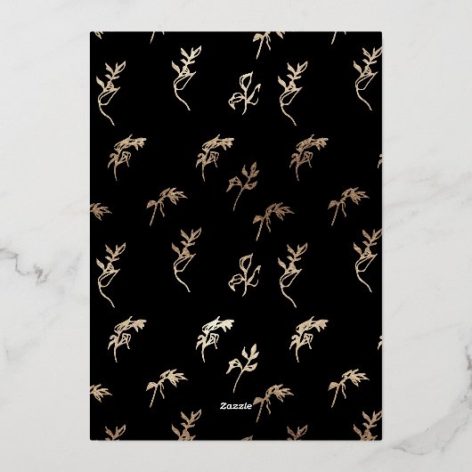 Klassiek zwart monogram bruiloft gouden kuif folie uitnodiging (Achterkant)