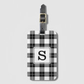 Klassiek zwart monogram en wit speldenkpatroon bagagelabel (Voorkant (verticaal))