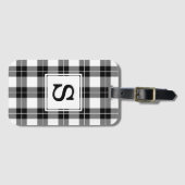 Klassiek zwart monogram en wit speldenkpatroon bagagelabel (Voorkant (horizontaal))