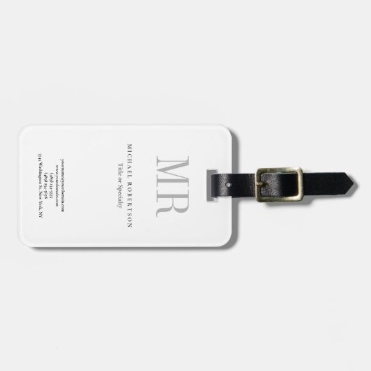 Klassiek zwart monogram grijs witte minimumplaat bagagelabel (Voorkant horizontaal)