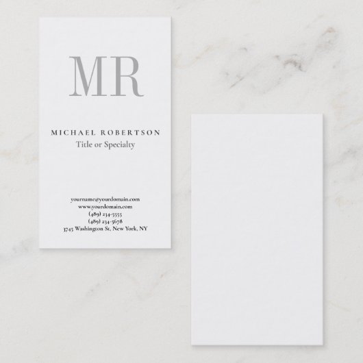 Klassiek zwart monogram grijs witte minimumplaat visitekaartje (Voorkant / Achterkant)