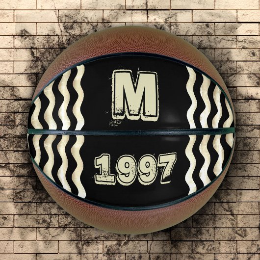 Klassiek zwart monogram jaarnummer basketbal