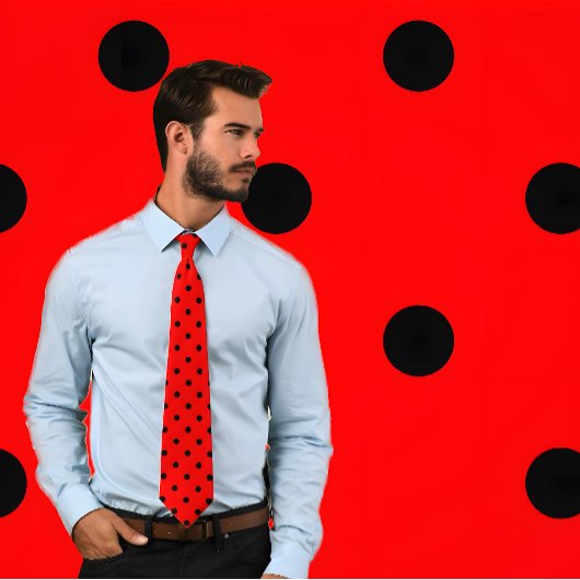 Klassiek zwart polka dotpatroon op rood Stropdas