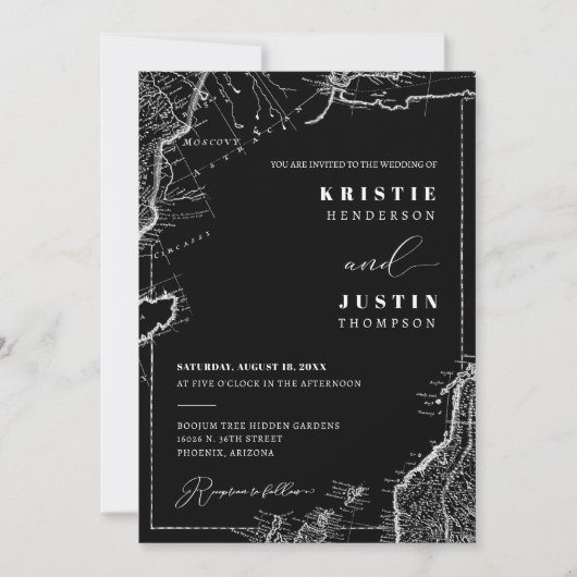 Klassiek zwart retro reizen QR code foto bruiloft Kaart (Voorkant)