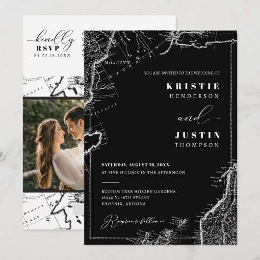 Klassiek zwart retro reizen QR code foto bruiloft Kaart (Voorkant / Achterkant)