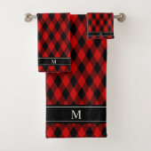 Klassiek Zwart Rood Diamantpatroon & Monogram Bad Handdoek (Insitu)
