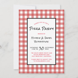 Klassiek Zwart Rood Wit Gingham Pizza Feest Kaart