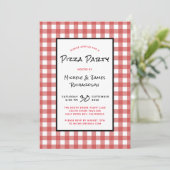 Klassiek Zwart Rood Wit Gingham Pizza Feest Kaart (Staand voorkant)