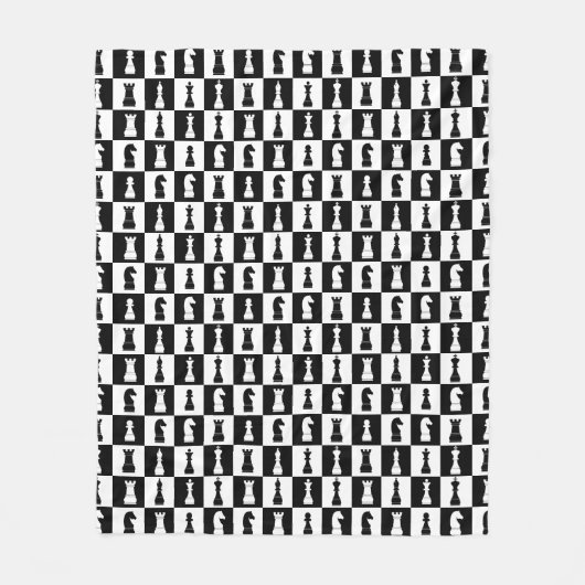 Klassiek zwart schaakspel figuren patroon fleece deken (Voorkant)