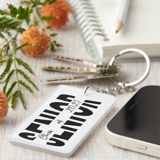 Klassiek zwart Senior gepersonaliseerd Sleutelhanger (Voorkant Rechts)