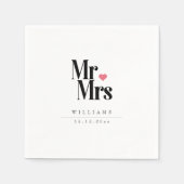 Klassiek zwart serif | Mr en Mrs Heart Monogram Servet (Voorkant)