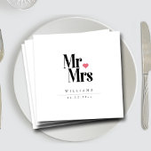 Klassiek zwart serif | Mr en Mrs Heart Monogram Servet
