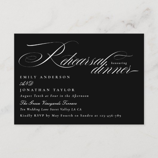 Klassiek zwart Stropdas kalligrafie repetitie dine Informatiekaartje (Voorkant)
