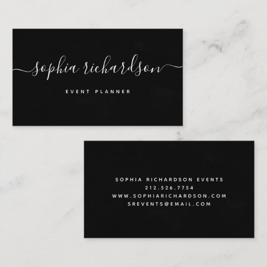 Klassiek zwart | Waterverf en script Visitekaartje (Voorkant / Achterkant)