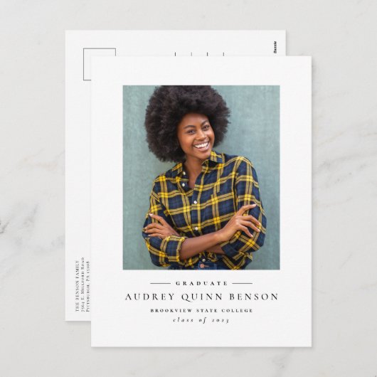 Klassiek zwart-wit afstuderen briefkaart (Voorkant / Achterkant)