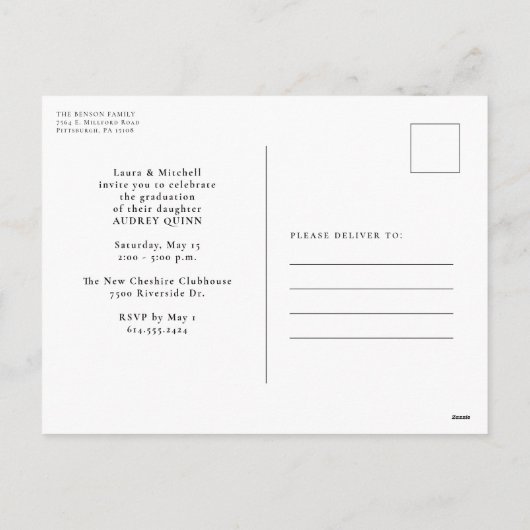 Klassiek zwart-wit afstuderen briefkaart (Achterkant)