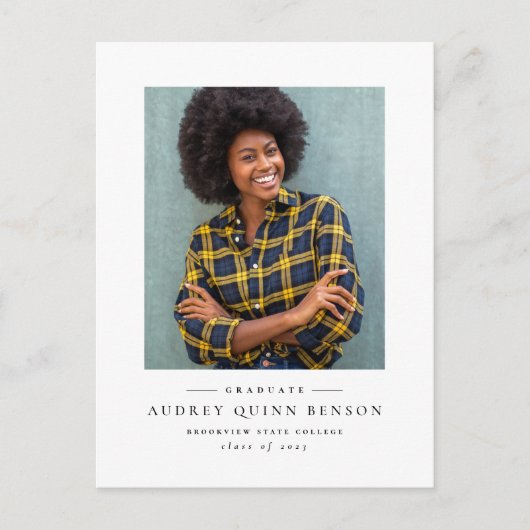 Klassiek zwart-wit afstuderen briefkaart (Voorkant)