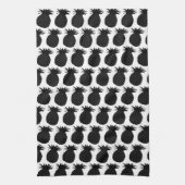 Klassiek zwart-wit anananassolpatroon theedoek (Verticaal)