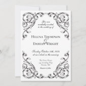 Klassiek Zwart & Wit Barok Bruiloft Kaart (Voorkant)