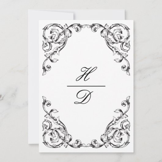 Klassiek Zwart & Wit Barok Bruiloft Kaart (Achterkant)