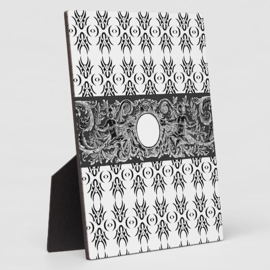 Klassiek zwart wit barokpatroon om aan te passen fotoplaat (Zijkant)