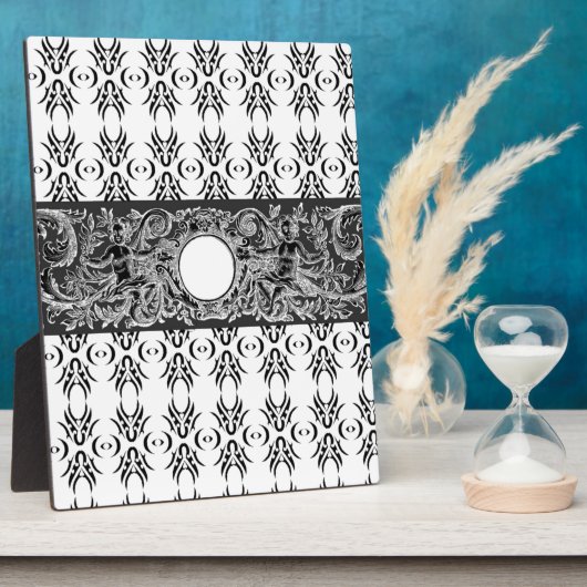 Klassiek zwart wit barokpatroon om aan te passen fotoplaat (Zijkant)