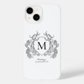 Klassiek zwart-wit bloemenborstmonogram Case-Mate iPhone case (Achterkant)