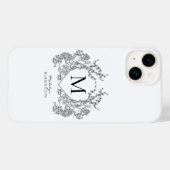 Klassiek zwart-wit bloemenborstmonogram Case-Mate iPhone case (Achterkant (horizontaal))