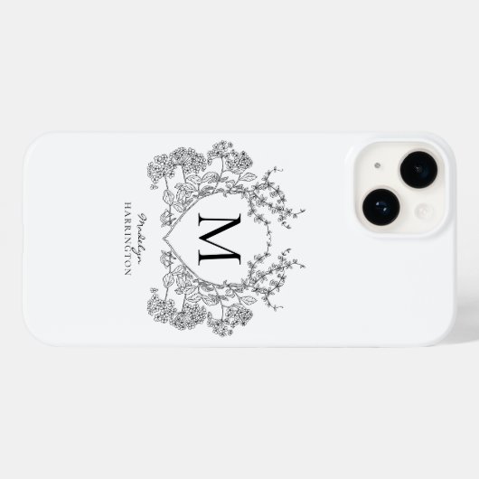 Klassiek zwart-wit bloemenborstmonogram Case-Mate iPhone case (Achterkant (horizontaal))
