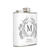 Klassiek zwart-wit bloemenborstmonogram heupfles (Rechts)