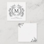 Klassiek zwart-wit bloemenborstmonogram notitiekaartje (Voorkant / Achterkant)