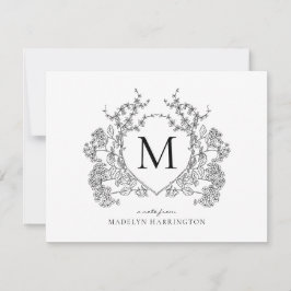 Klassiek zwart-wit bloemenborstmonogram notitiekaartje