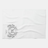 Klassiek zwart-wit bloemenborstmonogram theedoek (Horizontaal)
