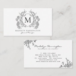 Klassiek zwart-wit bloemenborstmonogram visitekaartje