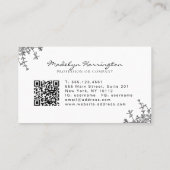Klassiek zwart wit bloemenkam monogram QR-code Visitekaartje (Achterkant)