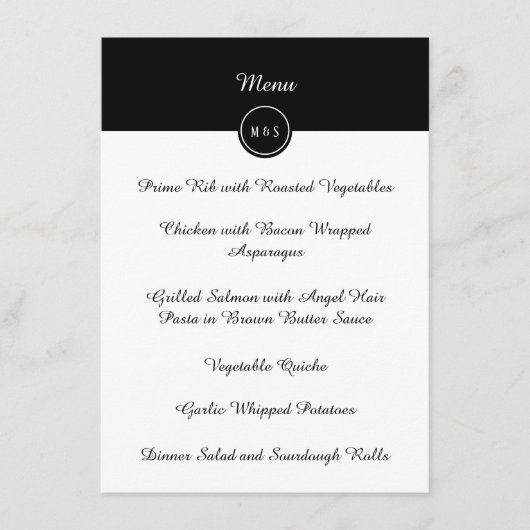 Klassiek zwart-wit bruiloftsreceptie menu (Voorkant)