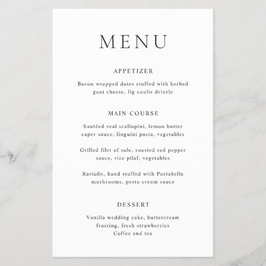 Klassiek zwart-wit budget huwelijksmenu flyer (Voorkant)