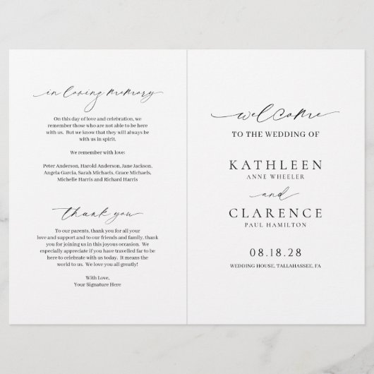 Klassiek zwart-wit budget huwelijksprogramma (Voorkant)