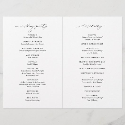 Klassiek zwart-wit budget huwelijksprogramma (Achterkant)