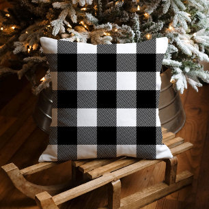 Klassiek zwart-wit Buffalo geruite Kerstmis Kussen