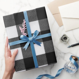Klassiek zwart wit Buffalo sneeuw geruit patroon Cadeaupapier