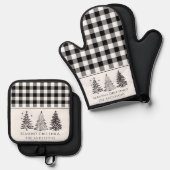 Klassiek zwart & wit buffel geruite kerst ovenwant & pannenlap set (Voorkant / Achterkant)